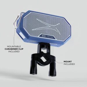 Altec Lansing HydraMini 2.0 EverythingProof Bluetooth Speaker, Waterproof IP67, Floats, 12-Hour Playtime, Built-In Magnet, Carabiner & Mount, Blue White