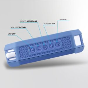 Altec Lansing HydraMini 2.0 EverythingProof Bluetooth Speaker, Waterproof IP67, Floats, 12-Hour Playtime, Built-In Magnet, Carabiner & Mount, Blue White