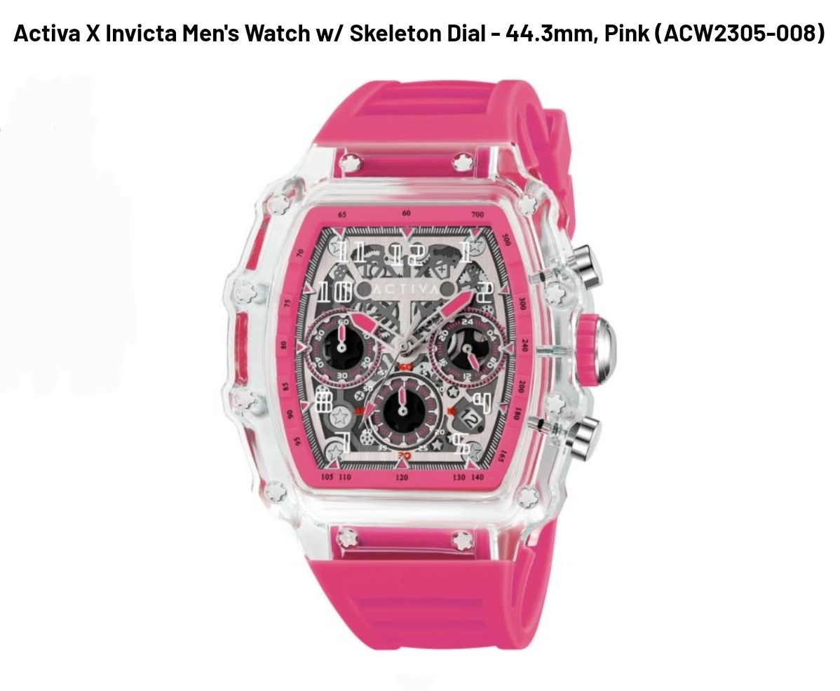 Activa X Invicta Men's Watch w/ Skeleton Dial - 44.3mm, Pink