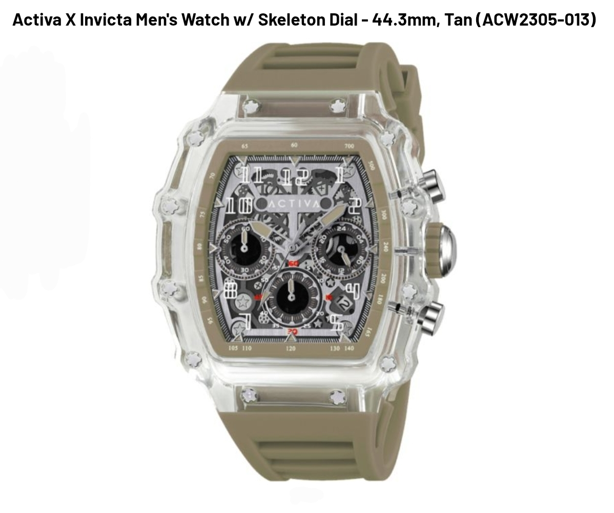 Activa X Invicta Men's Watch w/ Skeleton Dial - 44.3mm, Tan