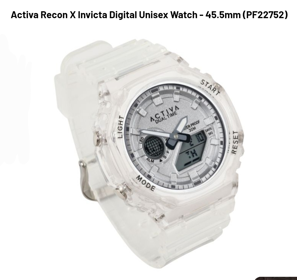 Activa Recon X Invicta Digital Unisex Watch - 45.5mm, Transparent, White
