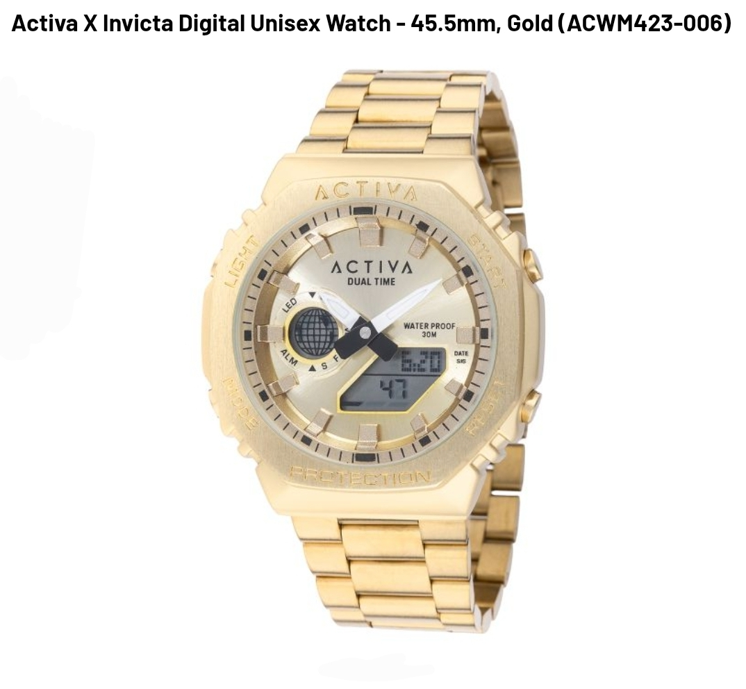 Activa X Invicta Digital Unisex Watch - 45.5mm, Gold