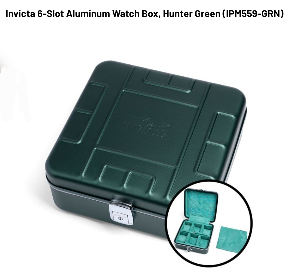 Invicta 6-Slot Aluminum Watch Box, Hunter Green - Image 4