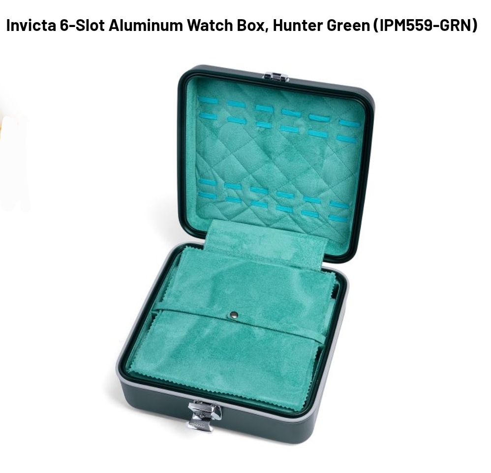 Invicta 6-Slot Aluminum Watch Box, Hunter Green - Image 2