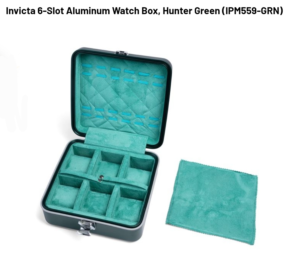 Invicta 6-Slot Aluminum Watch Box, Hunter Green - Image 3