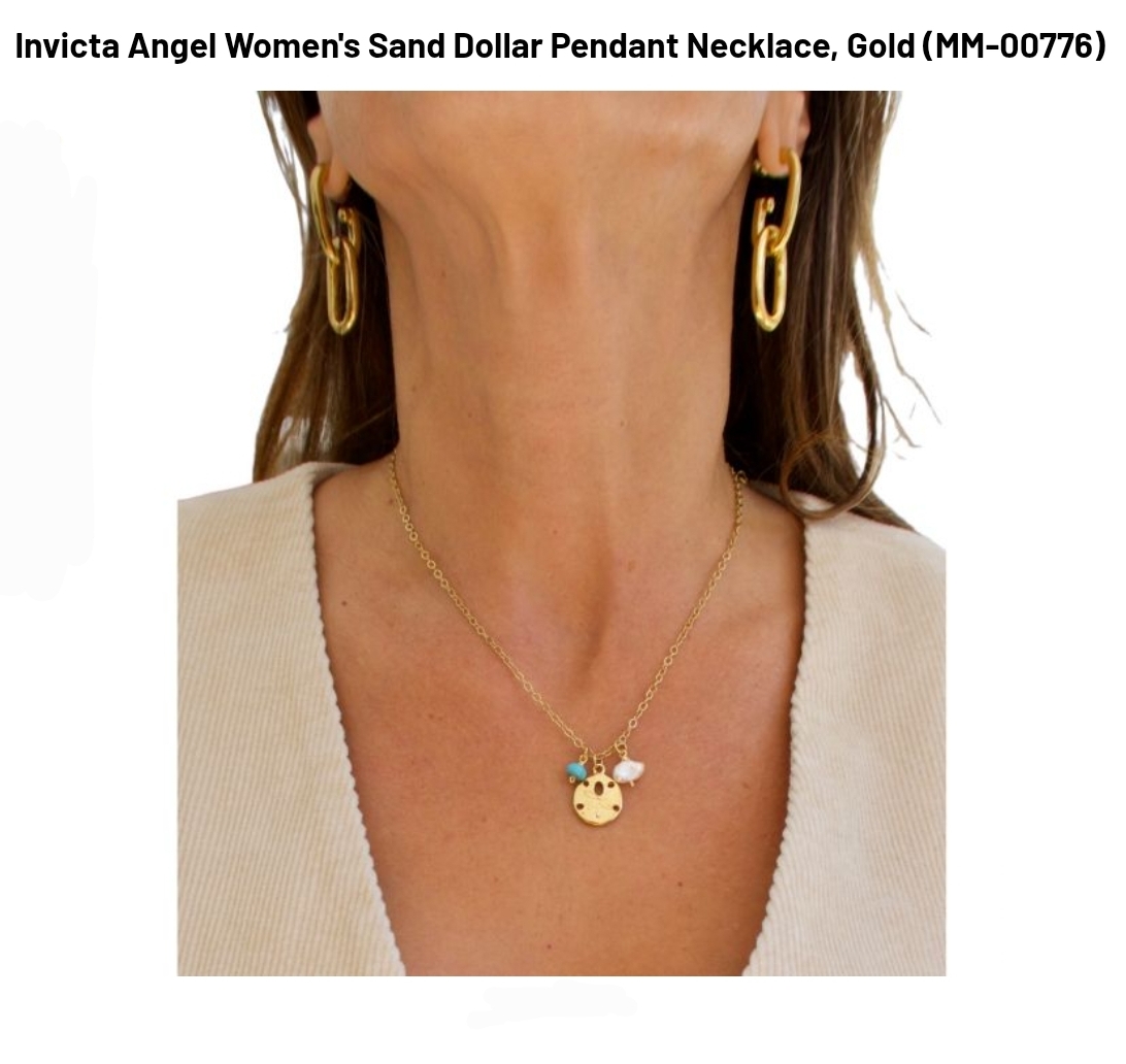 Invicta Angel Women's Sand Dollar Pendant Necklace, Gold. - Image 2