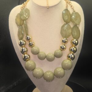 Statement Neckless Green  18K Glod Plated with two Drops,18" + 23" with 5" extender.