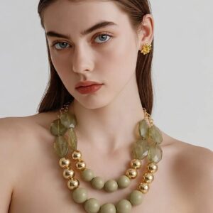Statement Neckless Green  18K Glod Plated with two Drops,18" + 23" with 5" extender.