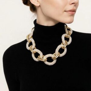Vintage Chunky Chain Necklace with Pearls.  18" long + 3" extender