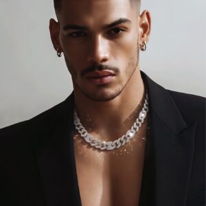 Men's Gucci Link Necklace with Rhodium Finish & CZ Stones