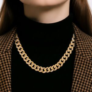 Women's Miami Cuban Link Necklace with Rhodium Finish & CZ Stones