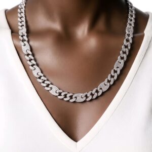 Women's Gucci Link Necklace with Rhodium Finish & CZ Stones